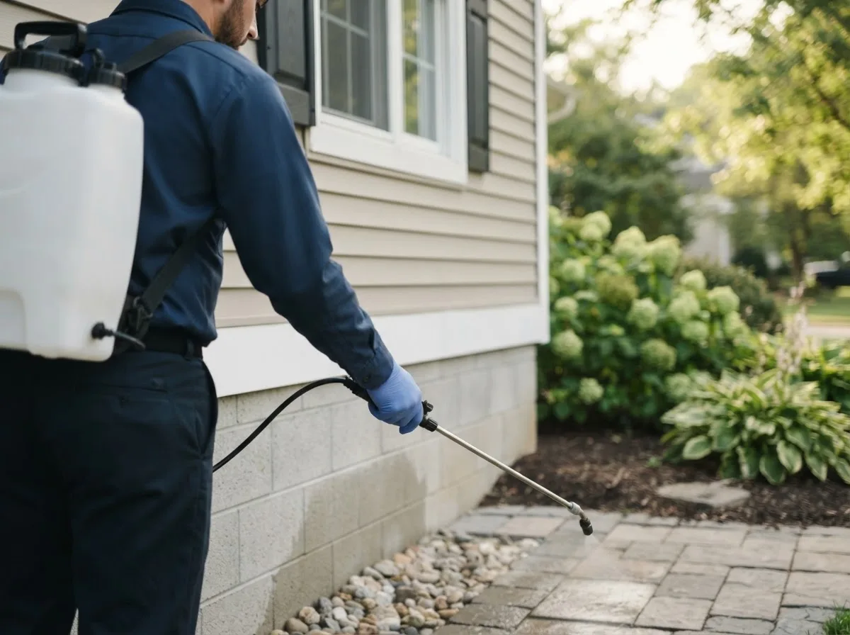 Pest control technician inspecting a home in Webster, ND